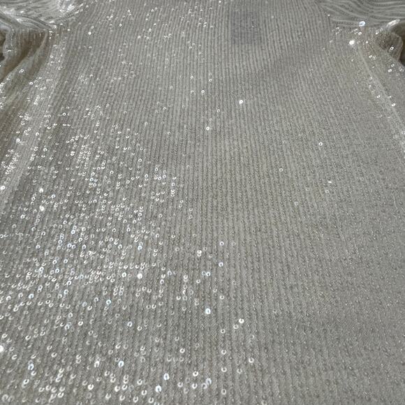 Cable & Gauge (L) Whisper Cream Sequin Sparkly Flutter Sleeve Back Keyhole Top - Picture 11 of 13